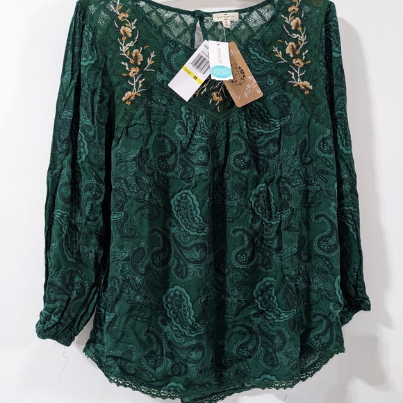 💚 NEW Mason & Belle Tempesta 3/4 Sleeve Green Blouse NWT - Picture 5 of 7